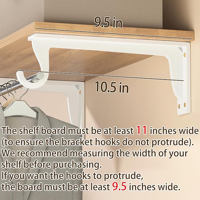 10inch Closet Rod Support Bracket Heavy Duty 400lb/pair (4pack White ) | Easy Installation Closet Shelf Brackets Wall Mounted Closet Shelf & Rod Brackets for Wardrobe Walk-in Closet and Armoire