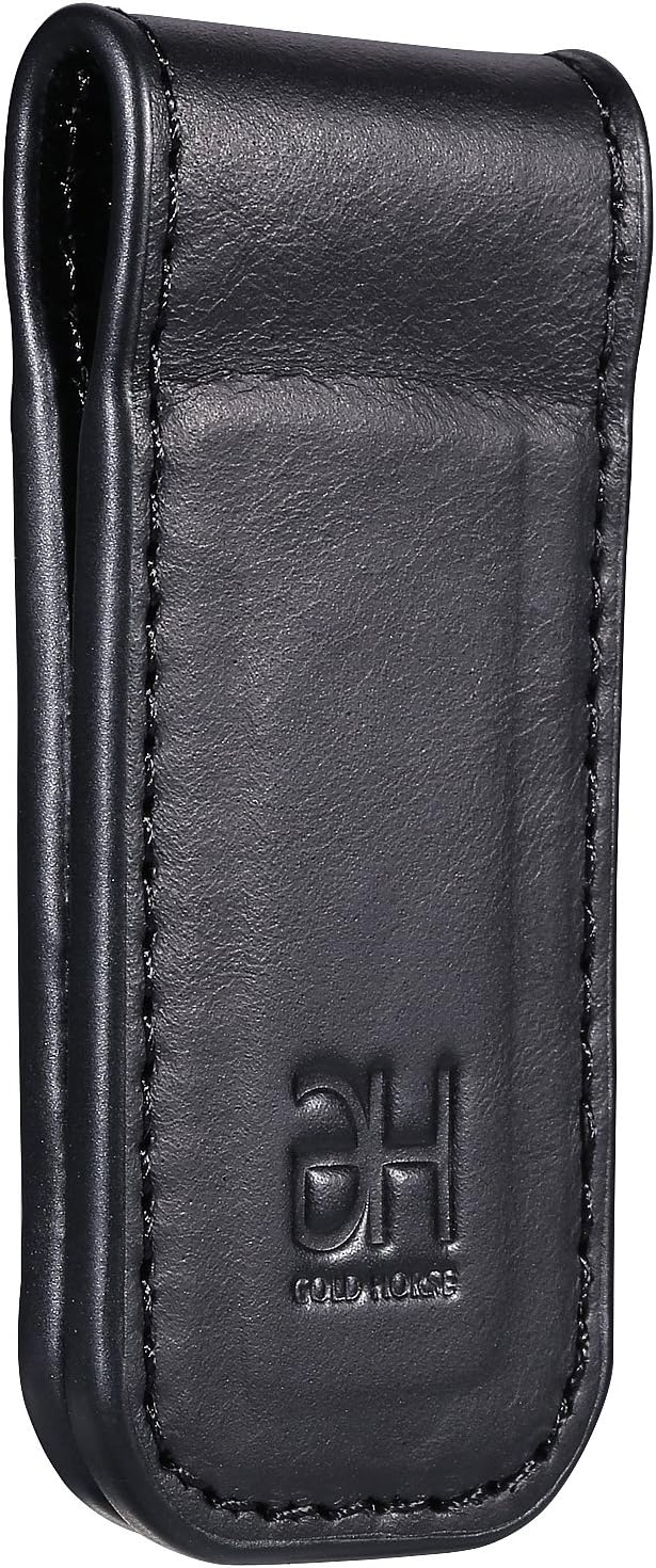 GH GOLD HORSE Slim Magnetic Money Clip Genuine Leather Business Card Holder for Men (Black)