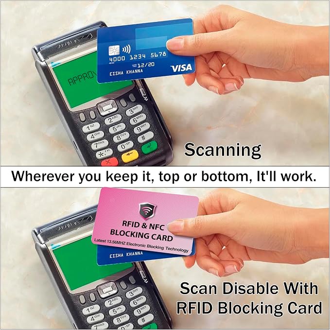 SaiTech IT 5 Pack RFID Blocking Card for Credit Debit ID Card, Pink | Slim Anti-Theft Contactless NFC RFID Blocker Protector, Easily Fit into Wallet and Purse, for Men & Women