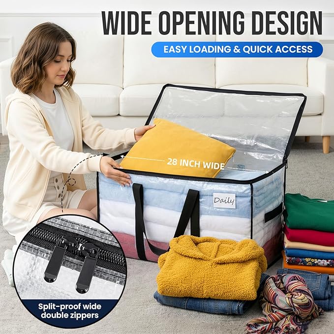 TAILI Extra Large Moving Bags, 6 Pack Clear Heavy Duty Totes For Storage with Visible Window, Wrap Around Handles, Storage Bags for Space Saving, Alternative to Moving Boxes