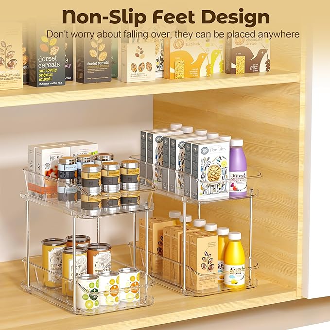 incostar 2 Tier Pull-Out Organizer for Bathroom Kitchen, Under Sink Storage with Dividers, Ideal for Cabinet, Cupboard Organization, Slide-Out Clear Storage, 1 Pack