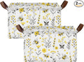Yellow Wildflower with Bee Storage Basket Foldable Cube Storage Bins with Handles&Labels Waterproof Collapsible Organizer Box Bin Large Decorative Baskets for Shelves Home Living Room Closet, 2 Pack