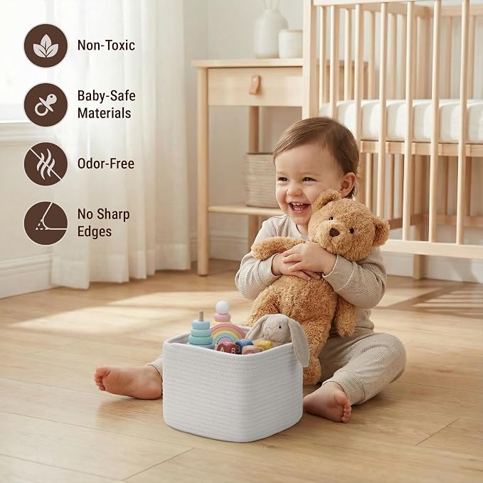 5-Pack Storage Cubes Woven Rope Baskets, 2 Sizes Organizer Bins | Ideal for Closet, Shelf, Bookshelf, Nursery, Changing Table, Cube Storage Bins, Storage Baskets for Bathroom Toy & Home