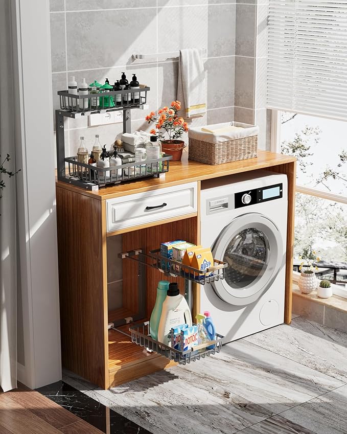Under Sink Organizer Storage for Families: Pull Out Storage Undersink Organizers Drawer Cabinet - Sliding 2 Tier Rack Metal Organization Under Counter Kitchen Bathroom for Homemakers(Gray,1 Pack)