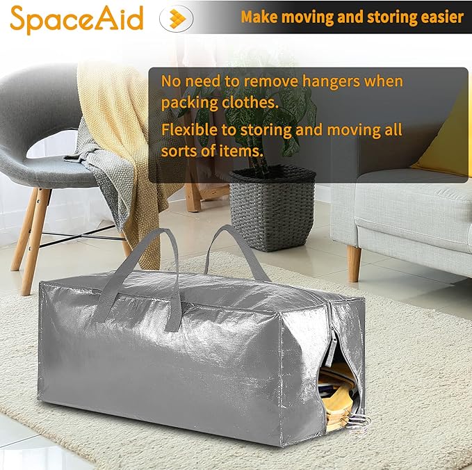 SpaceAid Heavy Duty Moving Bags, Extra Large Storage Totes W/Backpack Straps Strong Handles & Zippers, Alternative to Moving Boxes, Packing & Moving Supplies, Gley (6 Pack)