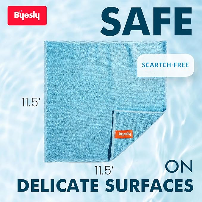 12-Pack Microfiber Cleaning Cloth, 11.5x11.5 Microfiber Towels for Cars, Dishes & House, for Detailers, Chefs & Efficient Home | Scratch-Free, Lint-Free, Ultra Absorbent(Blue/Green/Grey)