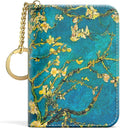 Aiawoxc Credit Card Holder, Small RFID Wallet Slim Leather Card Organizer Case with Zipper and Keychain, Almond Tree