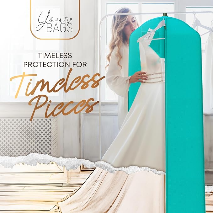 Your Bags Wedding Dress Garment Bag - Garment Bags for Travel & Hanging Clothes or Storage Preservation - 72" Wedding Dress Bag for Gowns Long with 20" Gusset for Puffy Bridal Gowns Cover - Tiffany