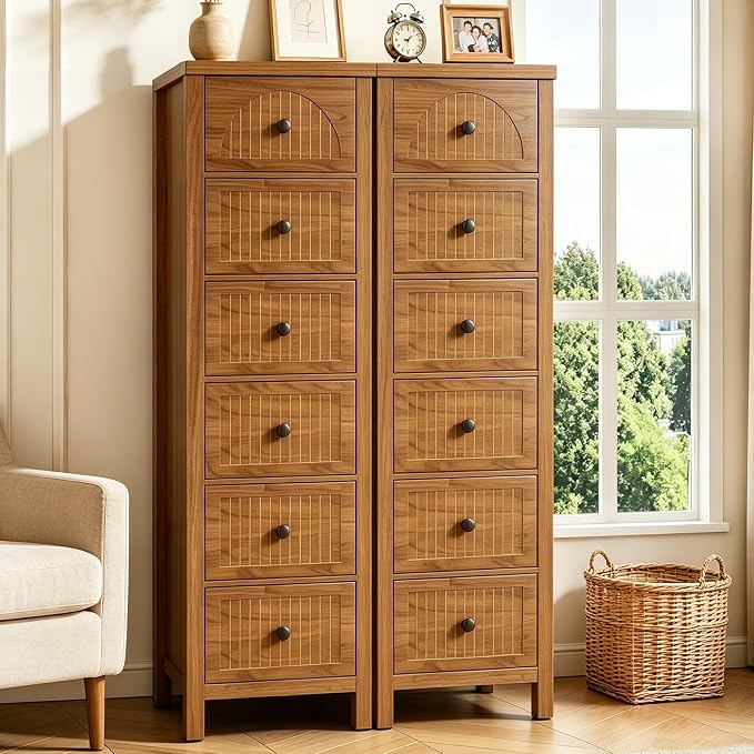 Lxsxlome 6 Drawer Dresser for Bedroom,Modern 52.55'' Tall Wood Chest of Drawers, Storage Organizer with Fluted Panel & Anti-Tip Kit for Closet, Hallway, Living Room,Nursery (Walnut, 6 Drawers)