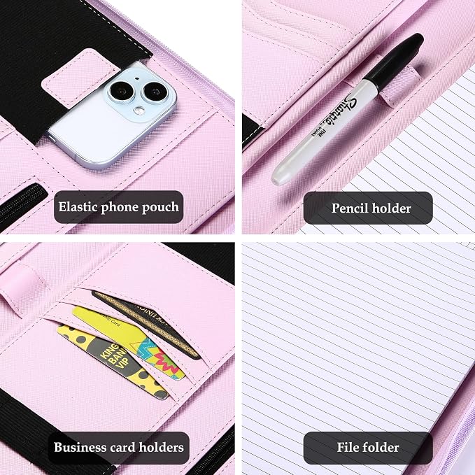 ProCase Portfolio Business Padfolio Folder with Zipper -Purple | Conference Meeting Executive File Legal Document Organizer with Pockets Letter Size A9 Writing Pad Notepad Padfolio