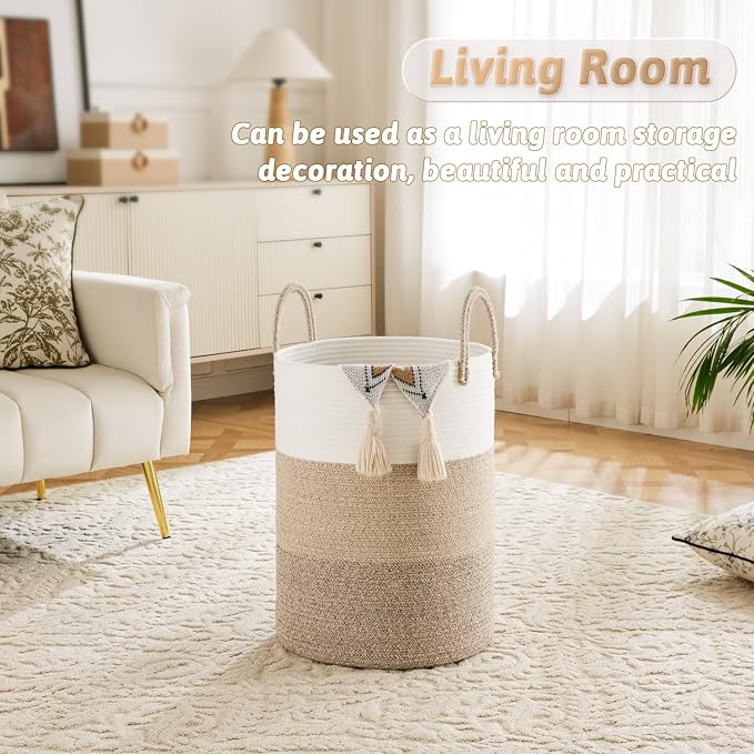 Artfeel Laundry Basket,Woven Cotton Rope Laundry Hamper,100L for Decorative Storage of Dirty Clothes,Toys and Blankets in Bathroom,Bedroom and Living Room