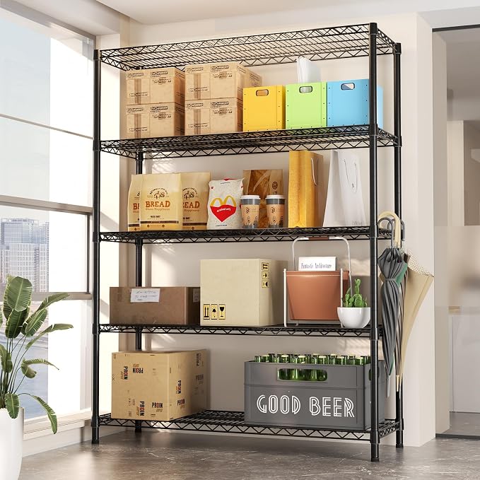 SINGAYE 5 Shelves Adjustable Shelf Heavy Duty Wire Storage Shelving Metal | Home Storage Small Rack Pantry Closet Unit for Laundry Room Organization Bathroom Kitchen