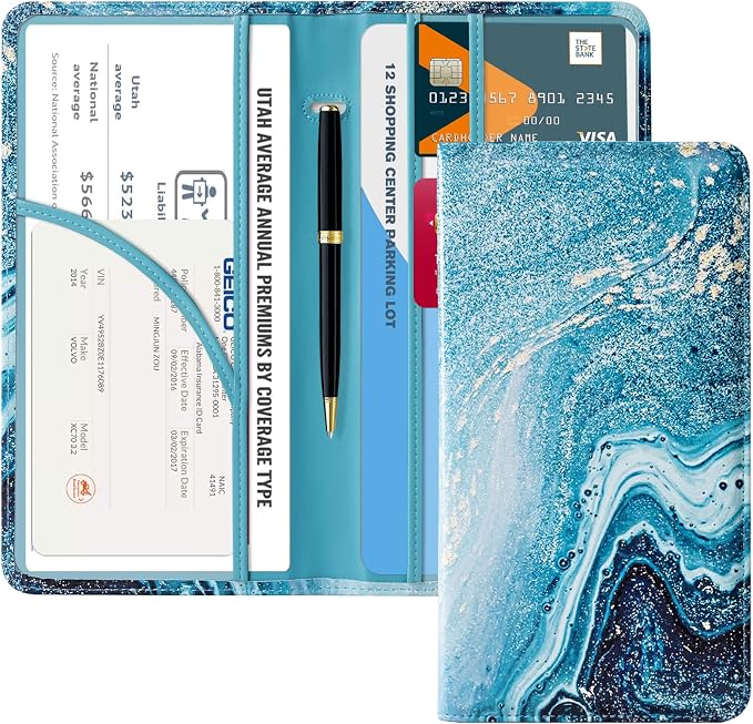 CoBak Car Registration and Insurance Holder | Vehicle Glove Box Organizer, Auto Truck Compartment Document Case with Magnetic Closure for Insurance & Driver License