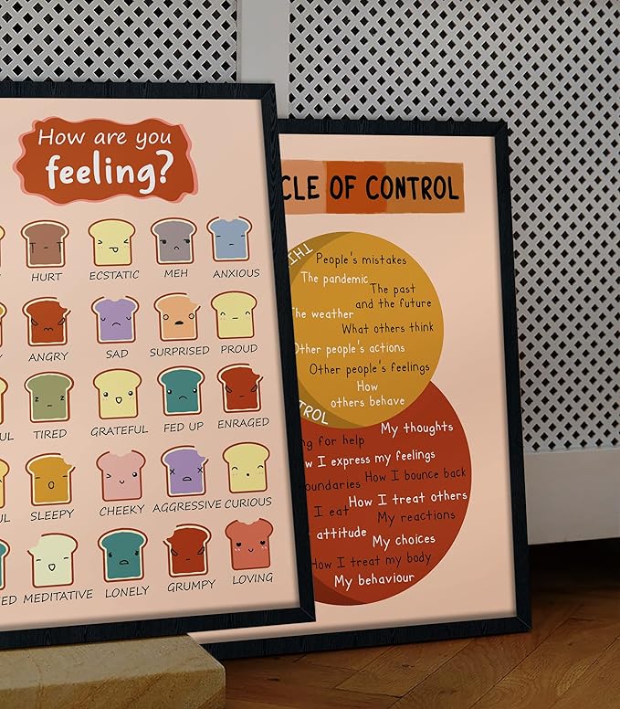 LOLUIS Mental Health Poster, Boho Therapy Tools Educational Supplies Art Print Classroom School Office Decor (Feelings Mood, Custom Frame Type)