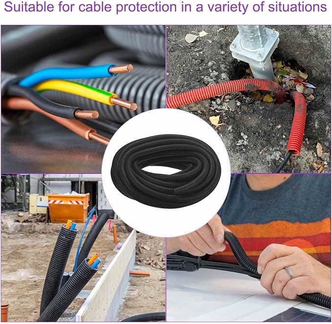 DMiotech 100ft Wire Loom Split Tubing 1 1/4 Inch(31.8mm) ID, Cord Protectors from Pet Flexible Conduit Cable Management for Office Home Garden, Black