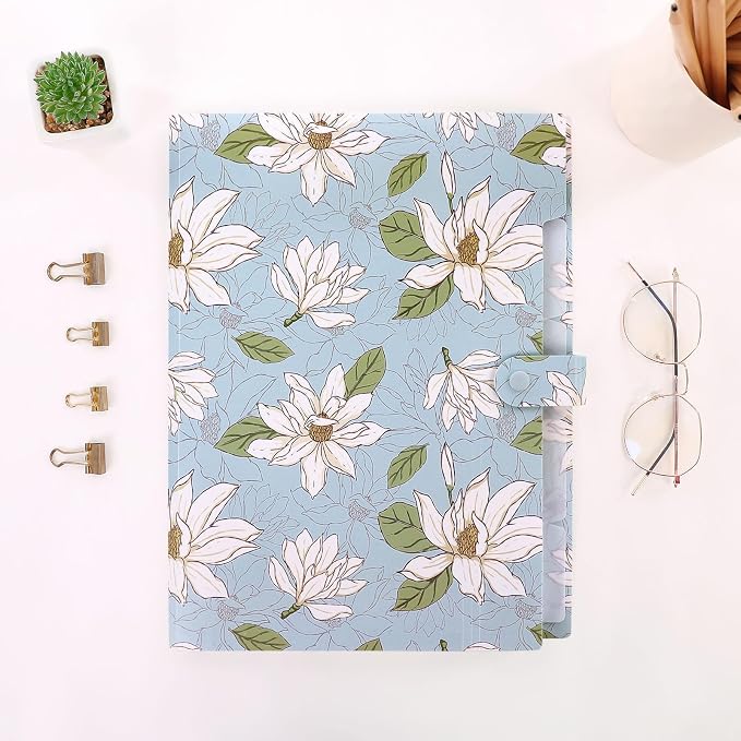 SKYDUE Accordion File Organizer, Floral Expanding File Folders with 5 Pockets, Cute Document Organizer for Paper Bills Receipt Storage, School Office & Hospital Supplies Letter/A4 Size Sky Blue