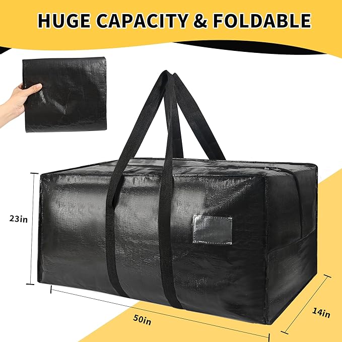 Heavy Duty Extra Large Moving Bags,69 Gallon Jumbo Packing Bags,Huge Moving Storage Bags with Strong Zippers & Carrying Handles,Reusable Big Moving Storage Bags for College Dorm Travel 2Pack