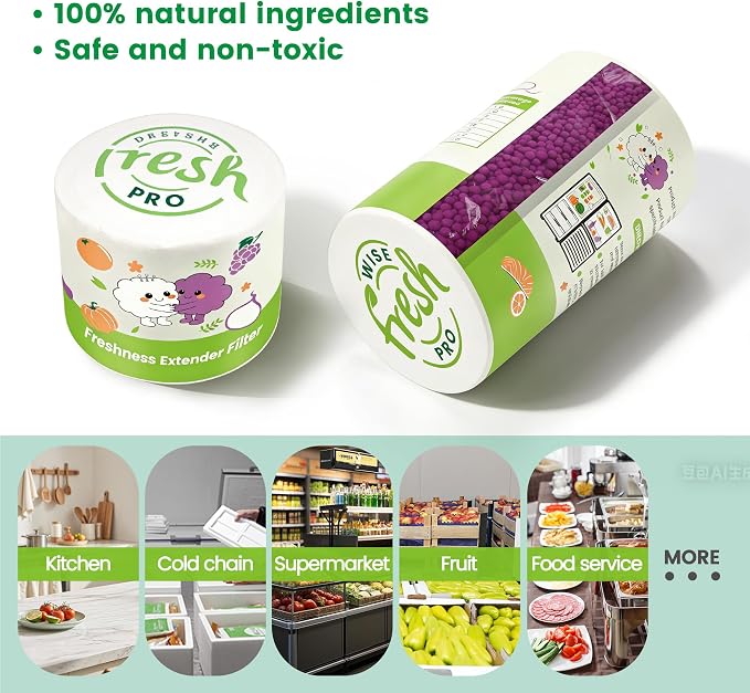 Ethylene Absorber for Fruit and Vegetable Storage, 340g x 2 Pack Cylindrical Ethylene Remover, High Capacity Produce Saver for Refrigerator, Fruit Storage Containers and Produce Cabinets