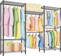 M MZG Heavy Duty Rolling Garment Rack 6 Tiers Adjustable Wire Shelving Clothes Rack with Rods Storage Closet Clothing Rack Black 15.7" D x 70.8" W x 76.5" H