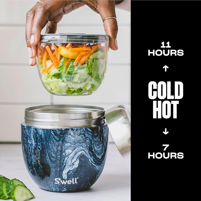 S'well 12821-H20-H64065 Stainless Steel Bowls - 21.5oz - Azurite Marble Eats - Triple-Layered Vacuum-Insulated Containers Keeps Food Cold for 11 Hours and Hot for 7 - Condensation/ Leak-Free