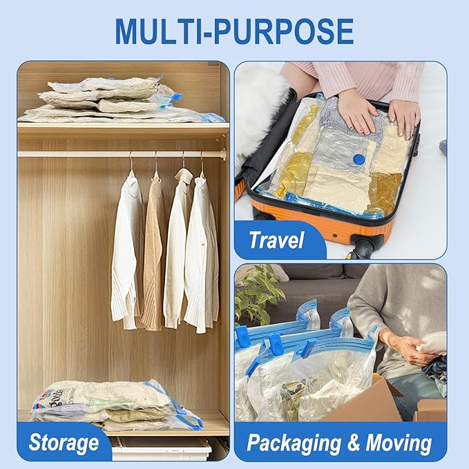 Fygrip Vacuum Storage Bags with Hand Pump, Plastic Packaging Bags, 80% Space Saver Vacuum Seal Bags for Clothing, Travel Lugggage, Blankets, Comforters, 10 Small