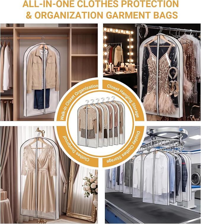 6 Pack 39" Clear Garment Bags for Hanging Clothes,4" Gusseted Suit Bags for Closet Storage Non-woven Back,Hanging Clothes Storage Suit Cover Bags with Zipper for Coats,Jackets,Shirts