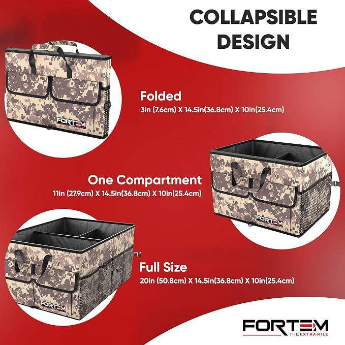 FORTEM Trunk Organizer For SUV Car Trunk Organizer, Foldable Storage, Car Accessories for Women Men, Collapsible Bag, 600D Oxford, Non Slip Bottom, Straps, Soft Cover (65L)