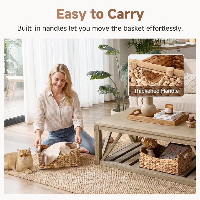 StorageWorks Large Wicker Baskets for Organizing, Water Hyacinth Storage Baskets with Handles, Woven Baskets for Pantry Storage, 15" x 11" x 6¾", 1-Pack