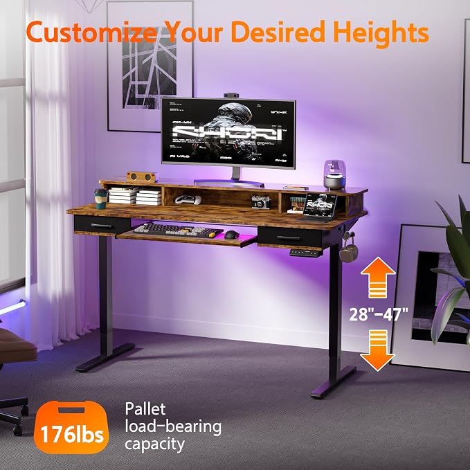 WALKINGDESK 63x24 Inches Electric Standing Desk with Keyboard Tray, Height Adjustable Stand up Desk with 2 Drawers, Ergonomic Sit to Stand Desk with Storage Monitor Stand, Computer Table, Rustic Brown