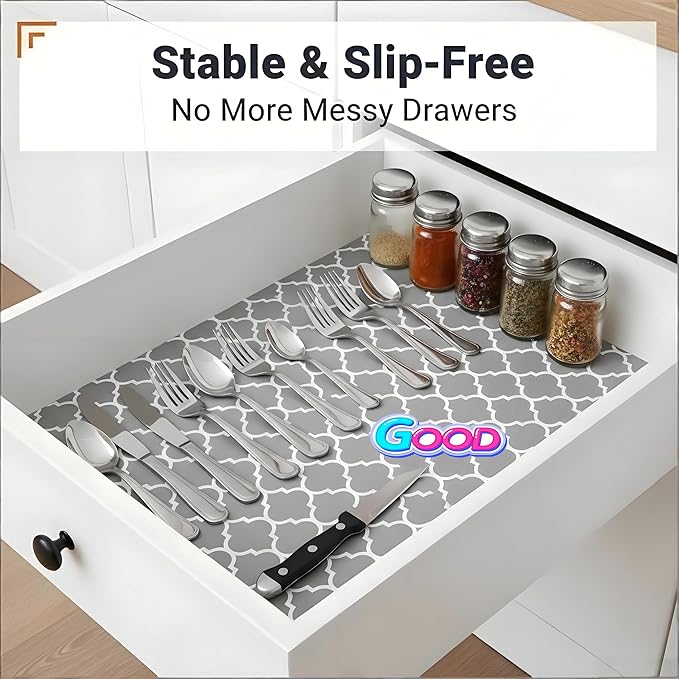 Coavas Shelf and Drawer Liner, Non Slip Extra Grip Non Adhesive Waterproof Thickened Cabinet Mat, Easy Cut for Kitchen Pantry Bathroom Dresser Cupboard (Gray, 12IN x 30FT)
