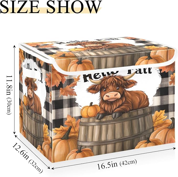 Highland Cows Storage Bins with Lids and Carrying Handle,Foldable Storage Boxes Organizer Containers Baskets Cube with Cover for Home Bedroom Closet Office