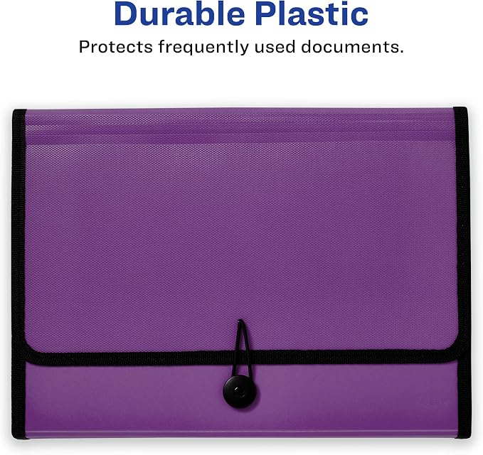 Avery Expanding File Folder Organizer, 7-Pocket Accordion File Organizer, Plum, Holds 425 Letter/A4-Size Sheets (73552)