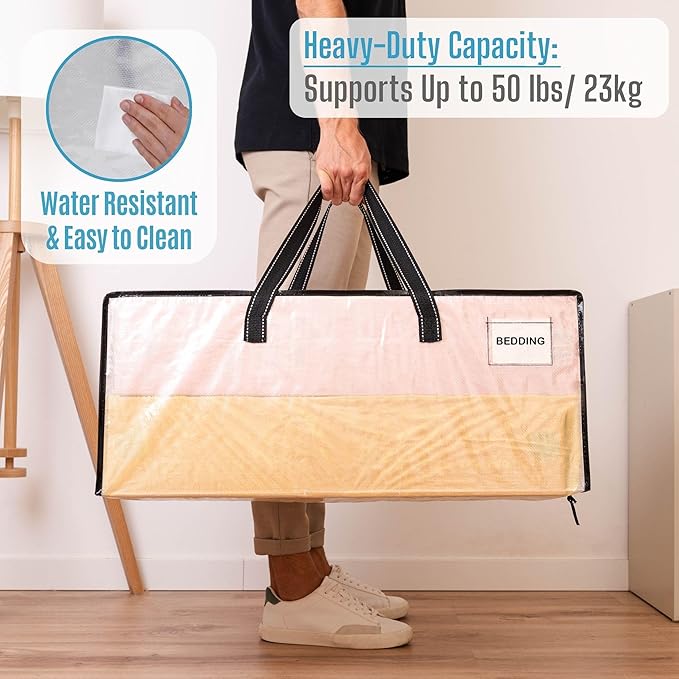 VENO 10 Pack Heavy Duty Moving Bags, Christmas Storage Bins with Lids, Clear Design, Alternative to Moving Boxes, Storage Bags for Clothes, Blankets, Comforters, Pillows, Camping (Clear, 10 Pack)
