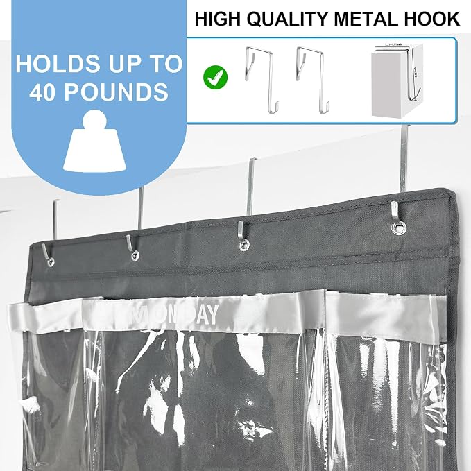 Weekly Hanging Closet Organizer for Kids,Day of Week Kids Clothes Organizer,School Clothing Storage Monday to Friday Hanging Closet Organizer Shelves for Bedroom,Bathroom,Dorm (Grey)