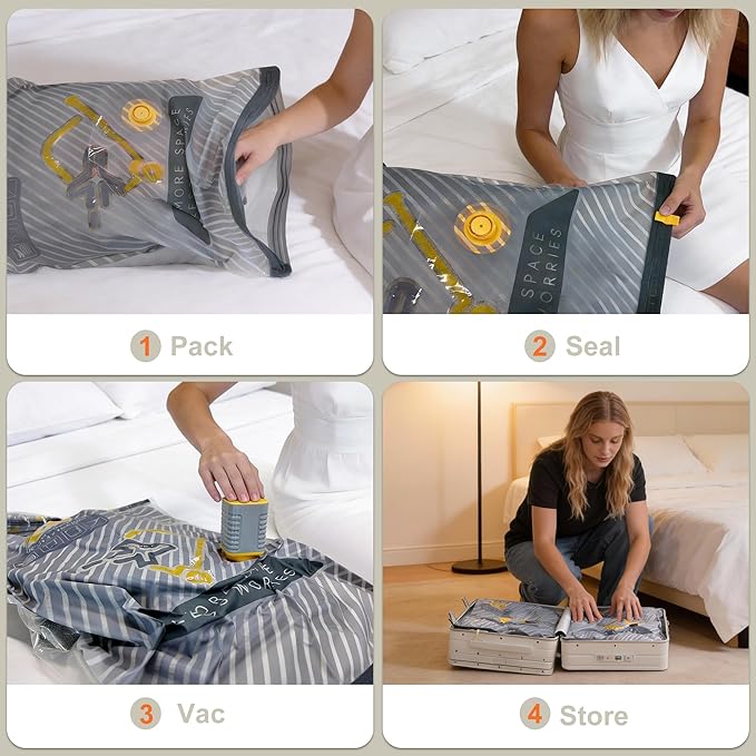 25-Pack Vacuum Bags for Travel with Wireless Rechargeable Pump, Carry-on Size Compression Packing Bags for Luggage & Suitcase, Space Saver for Clothes & Clothing, 25 Combo Travel Size, Fast 3S Vacuum