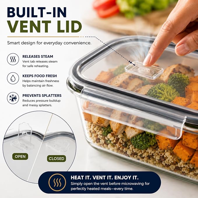 Sorbus Glass Meal Prep Containers Set – Freezer, Dishwasher, Oven Safe – Reusable Food Storage Bowls, 4 Cup Capacity for Meal Prep and Storage (4 Rectangular Vented Lid)