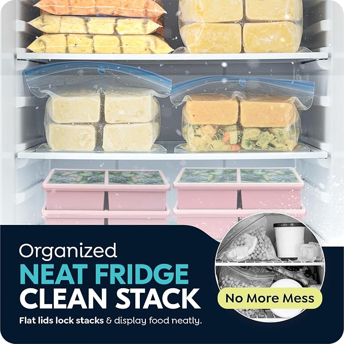 2 cup Silicone Freezer Trays with Lids, Silicone Soup Freezer Molds, Easily prepare portioned meals, Dishwasher,Oven Safe, Stackable, Ideal for Frozen Broth, Leftovers & Meal Prep, BPA Free 2 Pack