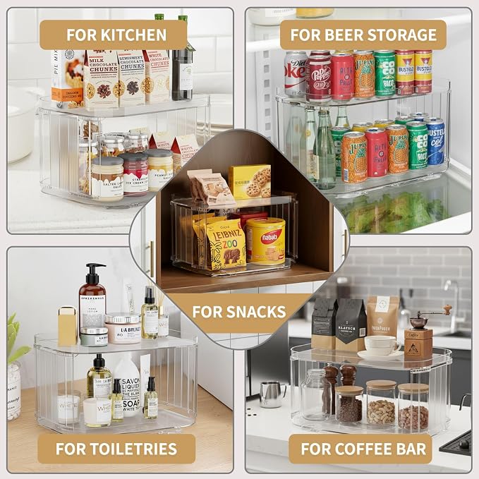 2-Tier Lazy Susan Turntable Organizer for Cabinet/Countertop/Pantry/Bathroom/Coffee Bar, 12.8''Lazy Susan 360°Rotating Storage, Max Weight The Top Holds Up to 26lb (2Pack)