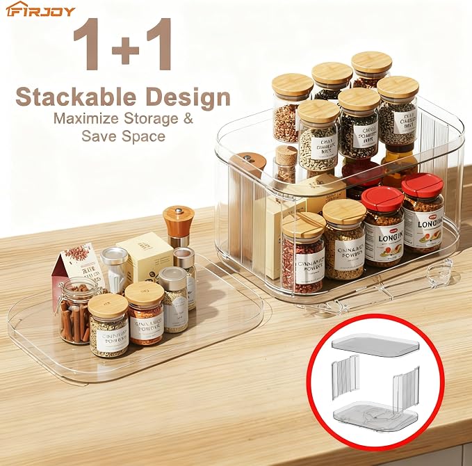 Lazy Susan Organizer for Cabinet, Pantry, Countertop (2 Tier 14" x 10" Clear - 2 Pack, Rectangular)