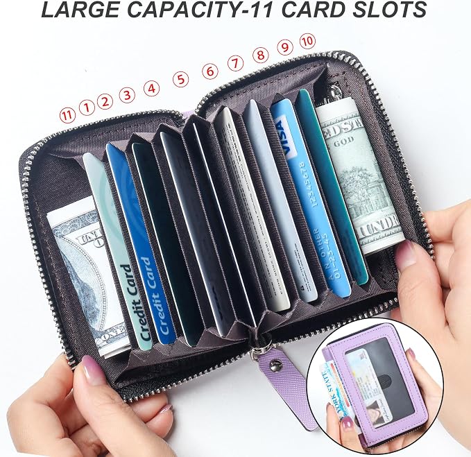 Credit Card Wallet, RFID Card Case Wallet, Zipper Card Cases Holder for Men Women, RFID Blocking, KeyChain Wallet, Compact Size Card Organizer Case for Women