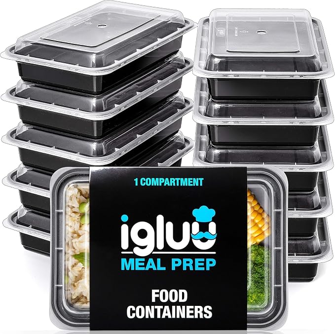 Igluu Meal Prep Containers Reusable (10 Pack) 1 Compartment – 28oz | Food Containers with Lids – Stackable, Microwave, Freezer & Dishwasher Safe – BPA-Free