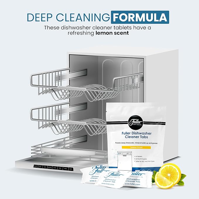 Fuller Dishwasher Cleaner Tabs – Lemon Scent – Eliminates Limescale, Grease & Odors – Septic Safe, Compatible with All Dishwasher Types – (Pack of 1)
