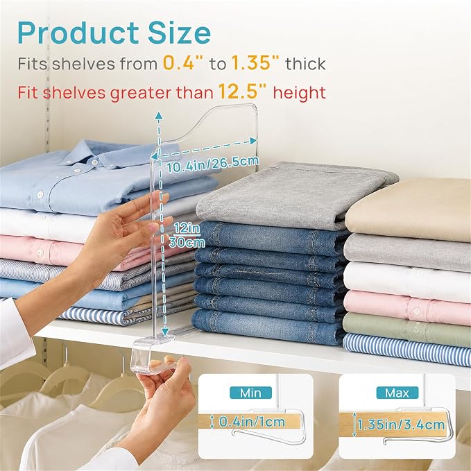 Vtopmart 12" Extra Tall x 11.7" Deep Shelf Dividers, 8 Pack