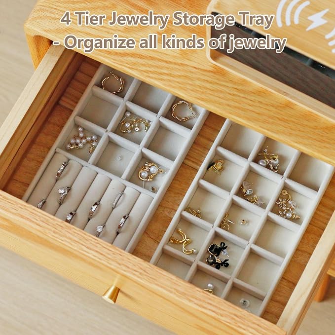 Set of 4 Beige Stackable Jewelry Trays, Jewelry Drawer Organizer Inserts | Jewelry Organizer Trays for Drawer, Jewelry Display Tray Storage with Removable Dividers for Earring Ring Necklace Bracelet