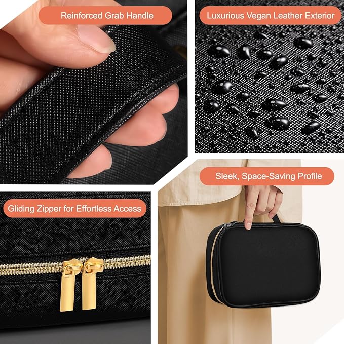 Travel Jewelry Organizer for Women, Jewelry Organizers and Storage with Detachable Zipper Pouches, Tangle-Free Jewelry Travel Case for Necklaces, Earrings, Rings & Bracelets, Black