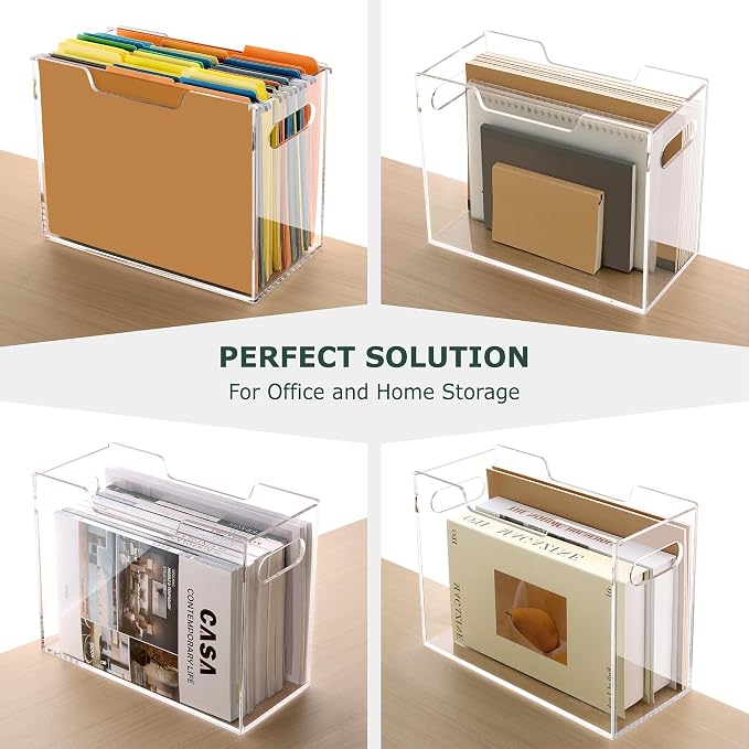 DINGHUO Acrylic File Organizer for Desk, Letter Size Hanging File Folder Holder with Handles, Clear Portable Storage Box for Office Home School -1 Pack