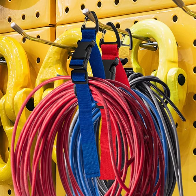 6 Pack 17 Inch Adjustable Extension Cord Holder Organizer with Triangle Clips for Garage Organization and Storage Heavy Duty Extension Cord Hanger for Men Workshop (Red & Blue & Yellow)