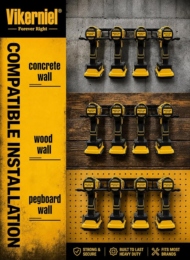 Drill Holder, Power Tool Organizer, Wall Mount 4 Cordless Metal Shelf Holder, Utility Storage Rack for Dewalt Cordless Tools for father day gifts