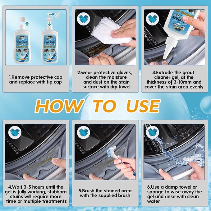 Mold Stain Remover Gel, Washing Machine Cleaner for Front Loader Washer Gasket Rubber Seal Home Stain Removal Gel for Grout, Caulk, Shower, Bathroom, Refrigerator, Bathtub Cleaning Solution 5 Fl Oz