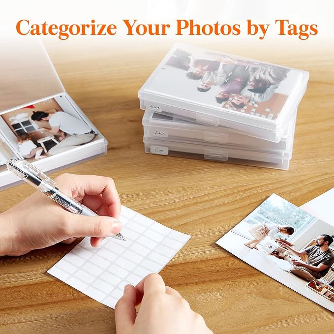 Lifewit 20 Pcs Photo Storage Box, Photo Albums 4x6 Pictures, Acid-Free Stackable Case with Labels, Trading Card Container for Sticker, Seed, Scrapbooking, Craft, Diamond Art, Classroom Supplies, Clear